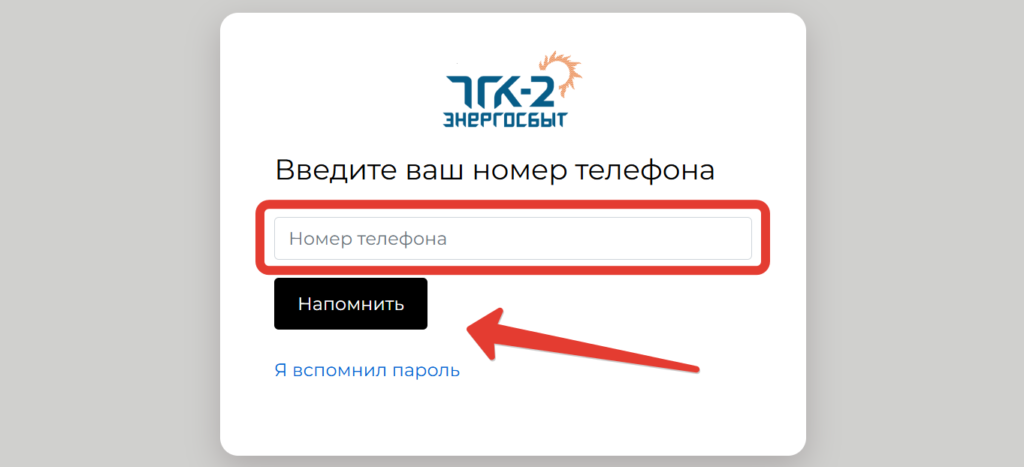 ЛК ТГК 2 Энергосбыт Восстановление пароля 
